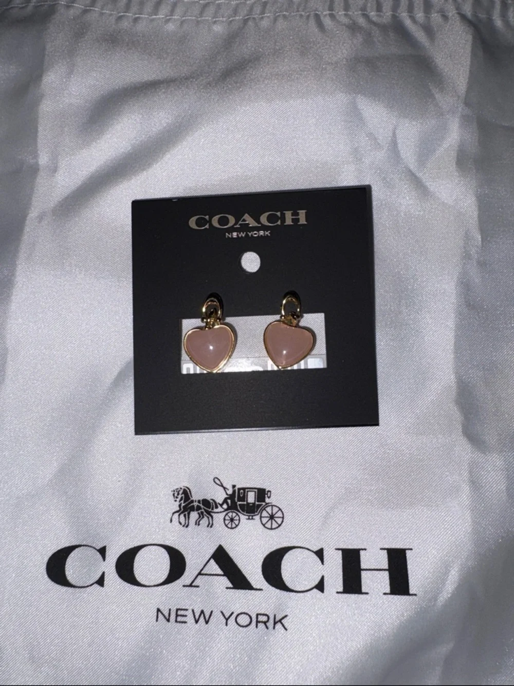 Coach Gold-Tone Pink Heart Drop Earrings - Picture 2 of 3